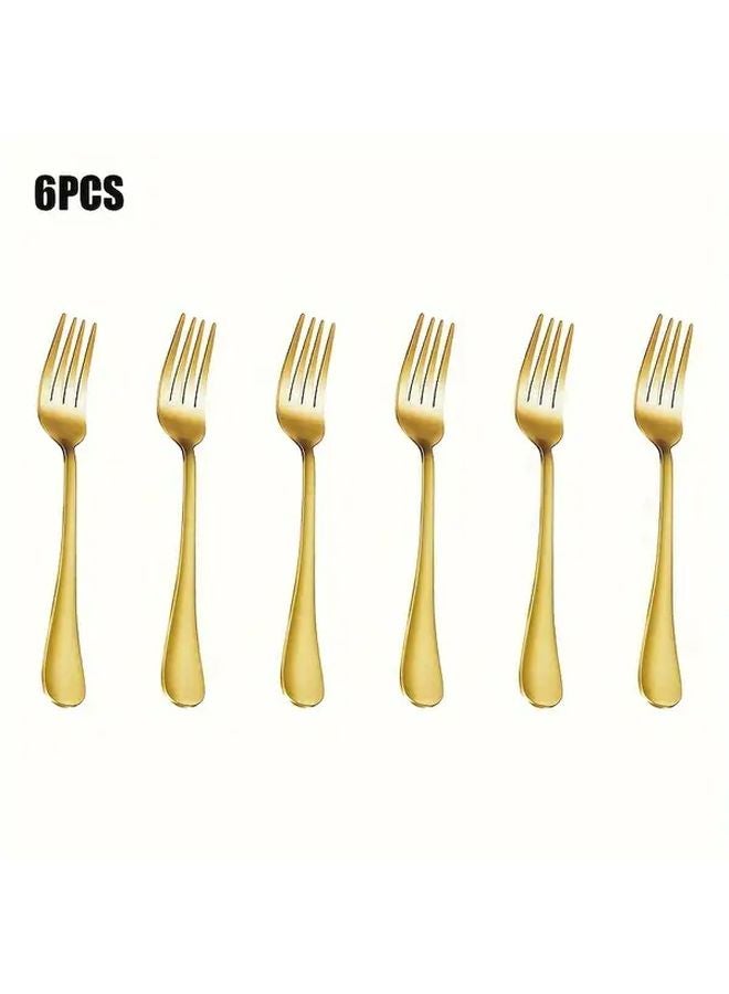 Golden Stainless Steel Spoon And Fork Set 6 Pieces Kitchen Utensils For Home Hotel Restaurant - Image 1